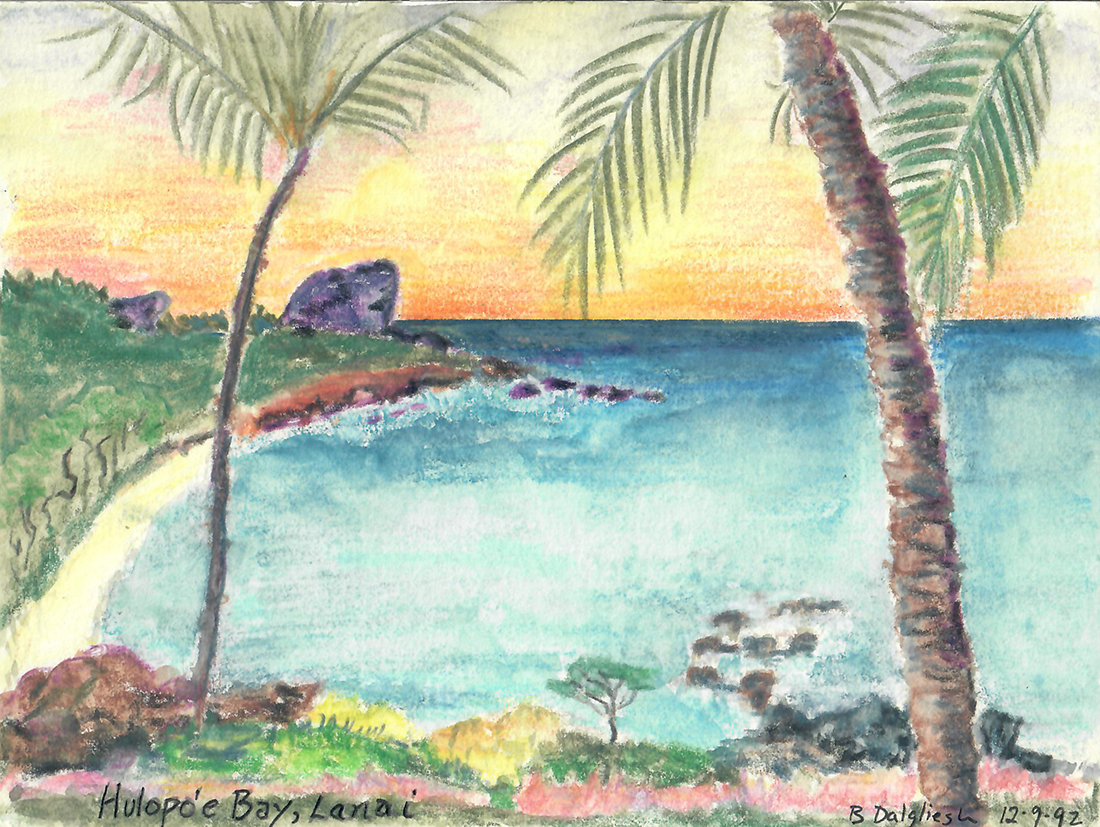 BCD_Hulopo'e Bay, Lanai_color pencil_1992_6x8in_web