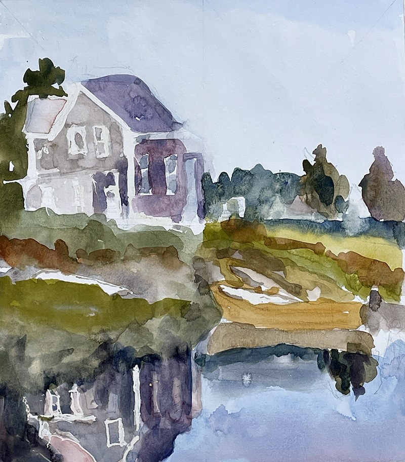 Cottage on water, watercolor_sm