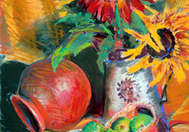 Sunflowers and Limes, Pastel, 24 x 18 inches